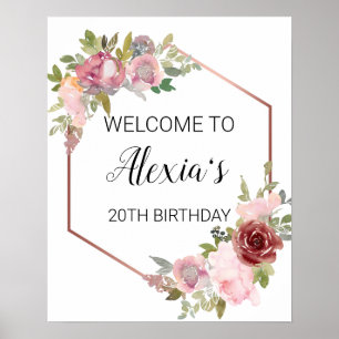 rose gold geometric pink blush flowers poster