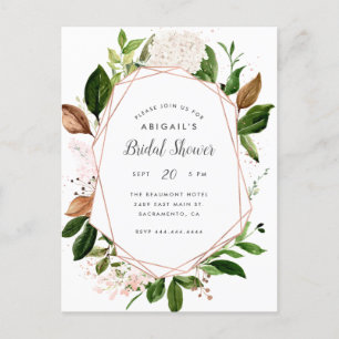 Rose Gold Geometric Watercolor Floral Bridal Showe Invitation Postcard