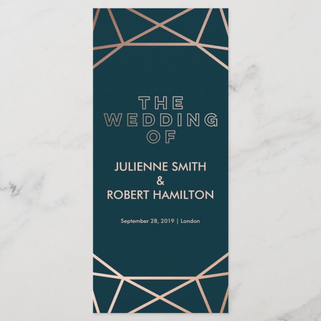 Rose Gold Geometric Wedding Ceremony Program Programme (Front)