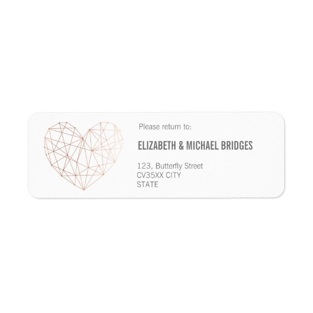Rose gold Geometric wedding | Return addess label (Front)