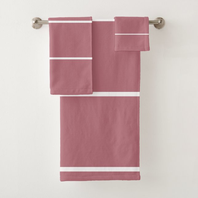 Rose Gold Geometric White Stripes Bath Towel Set (Insitu)