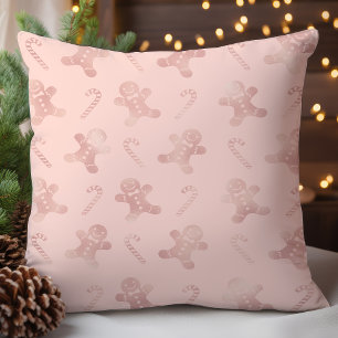 Rose Gold Gingerbread Man Holiday Pattern Cushion