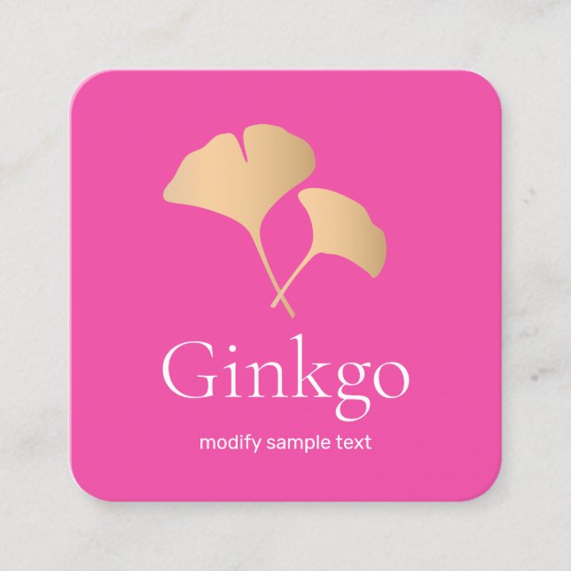 Rose Gold Ginkgo Logo Pink Beauty Salon Square Business Card (Front)