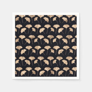 Rose gold ginko leaves black background napkin