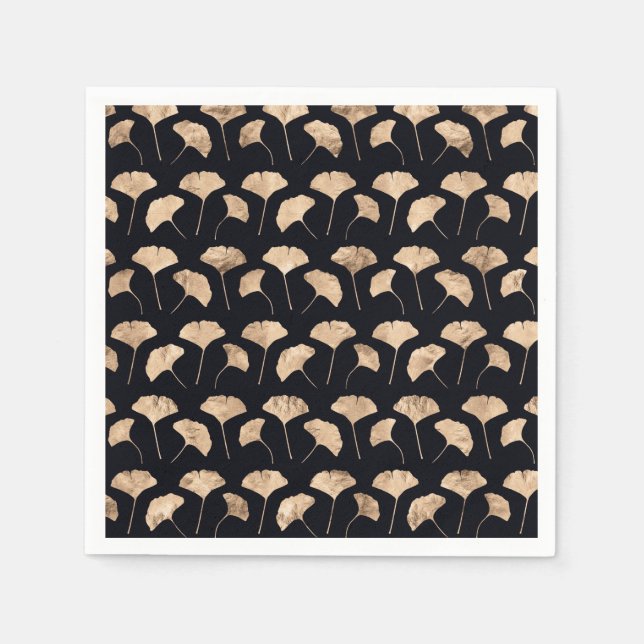 Rose gold ginko leaves black background napkin (Front)