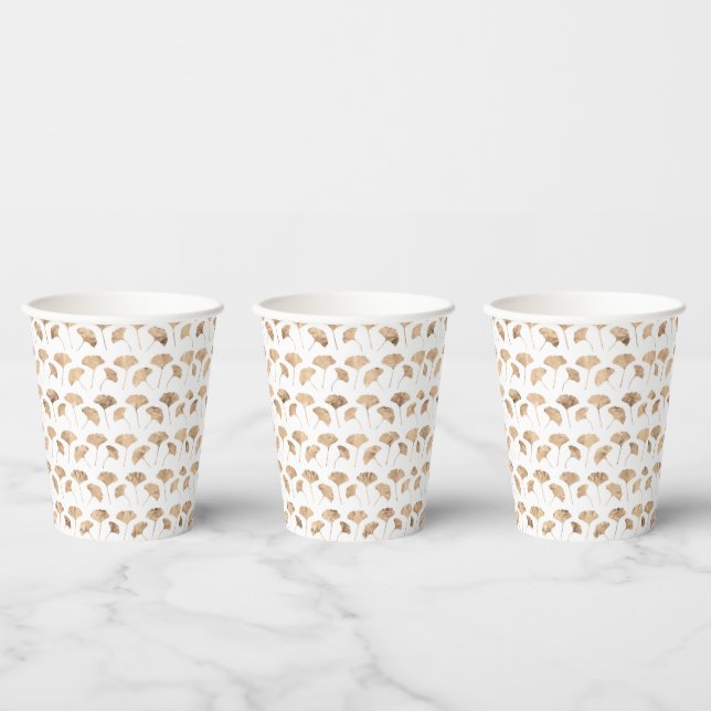 Rose gold ginko leaves white background paper cups (Multi)