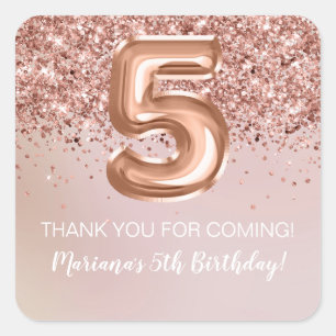 Rose Gold Girl 5th Birthday Party Favour Square Sticker