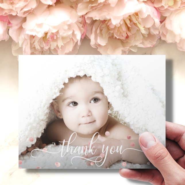 Rose Gold GIRL Baby Shower THANK YOU Photo Card (Creator Uploaded)