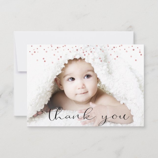 Rose Gold GIRL Baby Shower THANK YOU Photo + Text Card (Front)