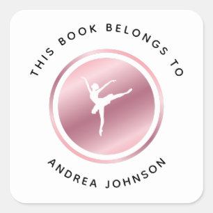 Rose Gold Girl Ballet Dancer Silhouette Bookplate Square Sticker