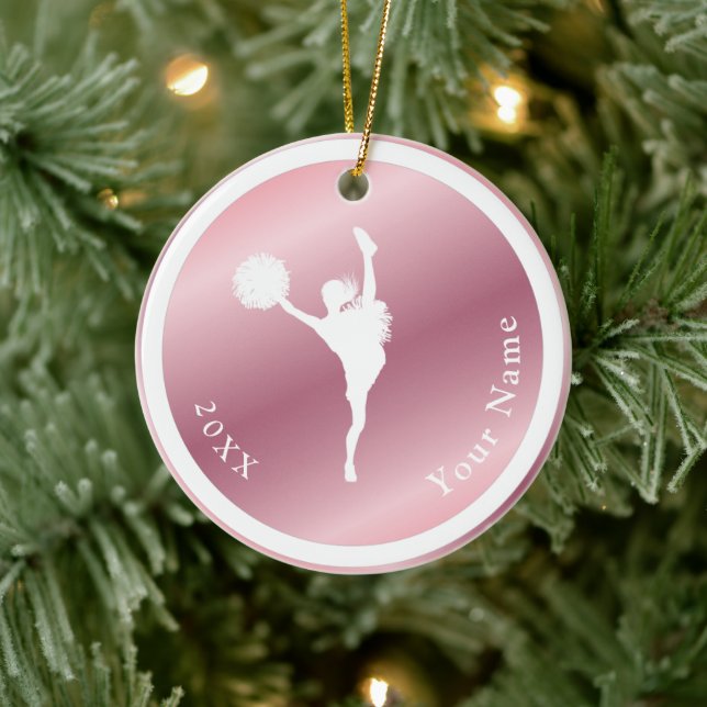 Rose Gold Girls Cheerleading Theme Name Year Pink Ceramic Tree Decoration (Tree)