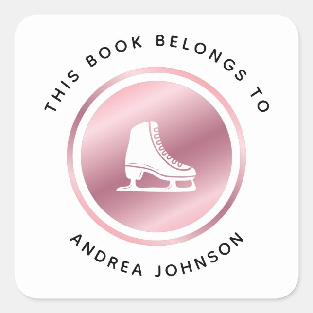 Rose Gold Girl's Figure Ice Skating Bookplate  Square Sticker (Front)