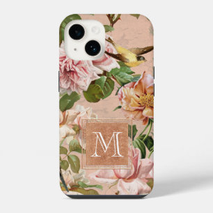 Rose Gold Girly Floral Vintage Pink Monogrammed iPhone 14 Case
