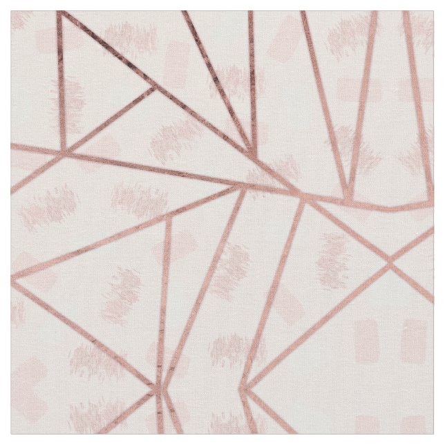 Rose Gold Girly Geometric Brushstroke Triangles Fabric (Close Up)