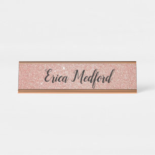 Rose Gold Girly Glitter Blush Pink Desk Sign