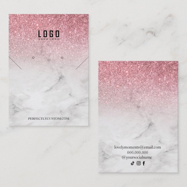 Rose Gold Girly Glitter Modern necklace earrings Business Card (Front/Back)