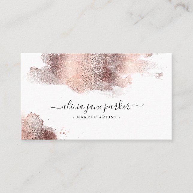 Rose gold girly glitter salon makeup artist busine business card (Front)