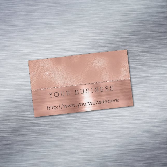 Rose Gold Girly Lace Magnetic Business Card (In Situ)