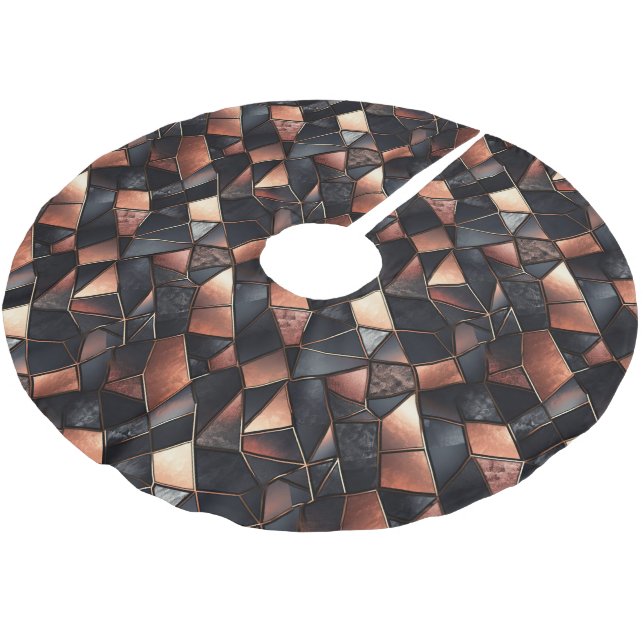 Rose Gold Glam and Black Brushed Polyester Tree Skirt (Angled)