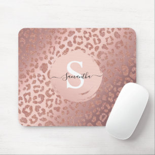 Rose Gold Glam Animal Print Glitter Brush Monogram Mouse Mat