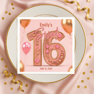 Rose Gold Glam Blush Pink Gemstone Sweet 16 Napkin