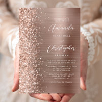 Rose Gold Glam Brushed Metal Glitter Wedding