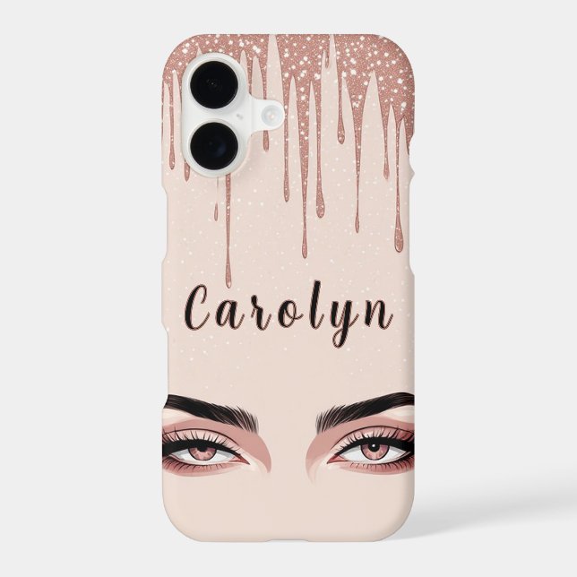 Rose Gold Glam Drip ✨ Feminine Eye Chic Sparkle iPhone Case (Back)