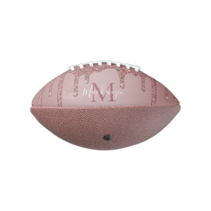 Rose Gold Glam Dripping Glitter Monogram American Football