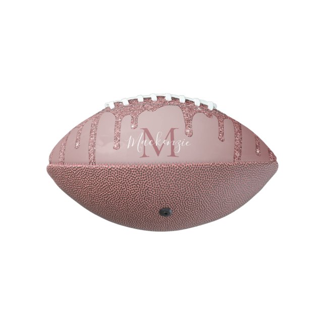 Rose Gold Glam Dripping Glitter Monogram American Football (Rotated 270)