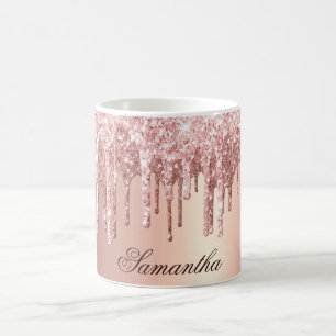 Rose Gold Glam Dripping Glitter Sparkle Coffee Mug