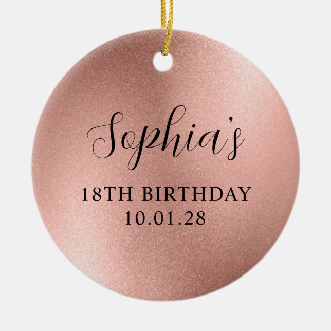 Rose Gold Glam Foil 18th Birthday Photo Ceramic Tree Decoration (Front)