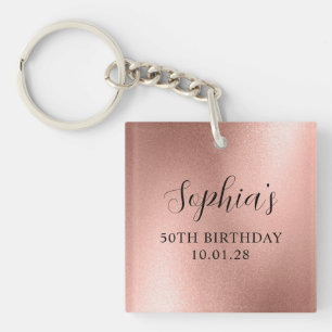 Rose Gold Glam Foil 50th Birthday Photo Key Ring