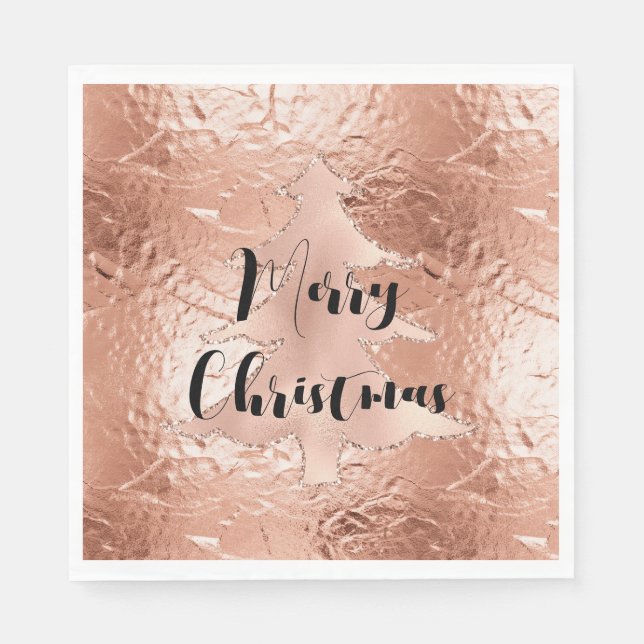 Rose Gold Glam Glitter Christmas Tree Napkin (Front)