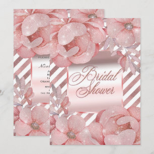 Rose Gold Glam Glitter Floral Bridal Shower Invitation