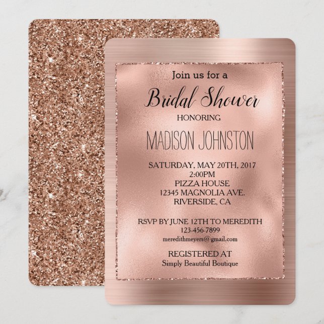 Rose Gold Glam Glitter Invitation (Front/Back)