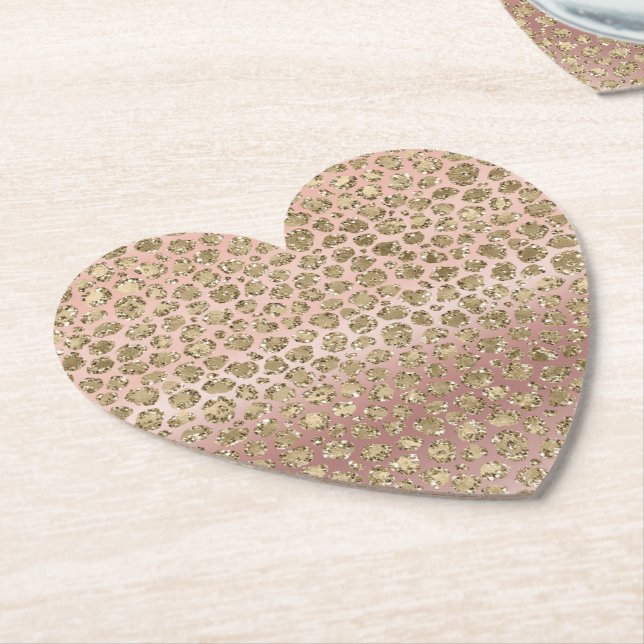 Rose Gold Glam Glitter Leopard   Paper Coaster (Angled)