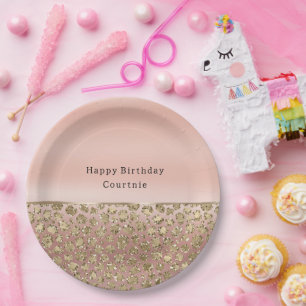 Rose Gold Glam Glitter Leopard   Paper Plate