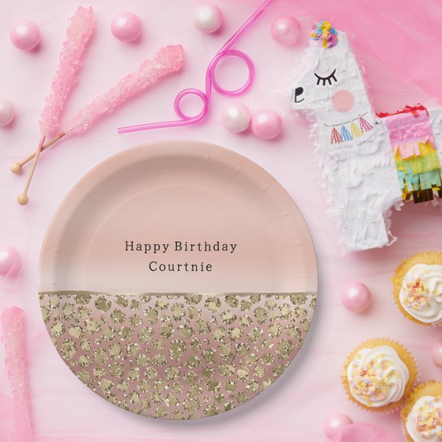 Rose Gold Glam Glitter Leopard   Paper Plate (Party)