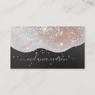 Rose Gold Glam Glitter Makeup Artist Blush Black Business Card
