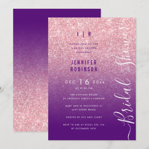 Rose Gold Glam Glitter Script Bridal Shower Purple Invitation