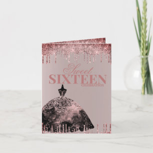 Rose Gold Glam Glitter Spark Sweet 16 Birthday Invitation
