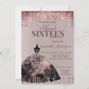 Rose Gold Glam Glitter Spark Sweet 16 Birthday Invitation