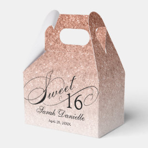 Rose Gold Glam Glitter Sweet 16 Custom Favour Box