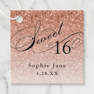 Rose Gold Glam Glitter Sweet 16 Personalised Favour Tags