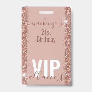 Rose Gold Glam Glitter VIP Bday Party Invitation ID Badge