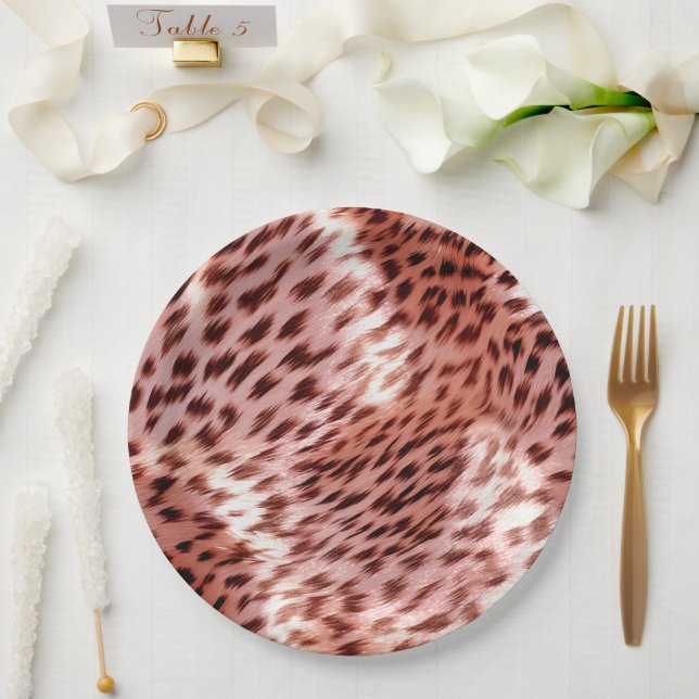 Rose Gold Glam Leopard Animal Paper Plate (Wedding)