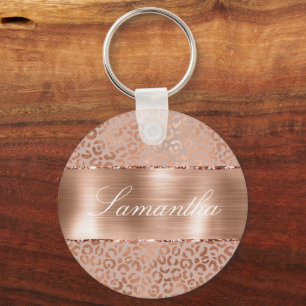 Rose Gold Glam Leopard Key Ring