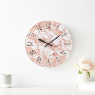 Rose Gold Glam Marble Retro Roman Numerals Large Clock