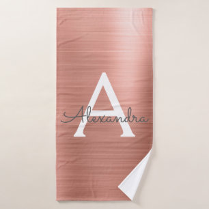 Rose Gold Glam Metallic Monogram Bath Towel