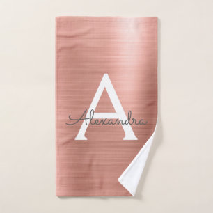 Rose Gold Glam Metallic Monogram Hand Towel